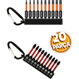 Resim Matkap Için Bits Vidalama Ucu ve Yıldız Alyen Seti 20LI Profesyonel Ph2 Pz2 Yıldız Düz Anahtarlıklı 