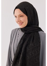 Resim Mirsoy Scarf Daka Desen Parlak Jakar Şal - Siyah Siyah 