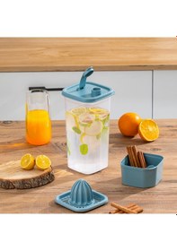 Resim Porsima 1110 Detoks Sürahi & Limonluklu Matara Şeffaf-mavi 2 Lt 