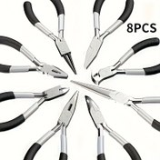 Resim 8 adet Mini Ev DIY El Sanatları Takı Pense, Kaymaz Saplı, Endüstriyel Sınıf İğne Burunlu Pense Elektrikçiler ve 5 İnç Taşınabilir Çok Fonksiyonlu Mini Pense Dikey Pense 