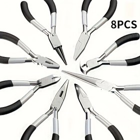 Resim 8 adet Mini Ev DIY El Sanatları Takı Pense, Kaymaz Saplı, Endüstriyel Sınıf İğne Burunlu Pense Elektrikçiler ve 5 İnç Taşınabilir Çok Fonksiyonlu Mini Pense Dikey Pense 