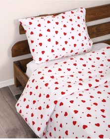 Resim Tek Kişilik Nevresim Seti Kırmızı Kalpli Nevresim Seti Nevresim+ 1 Adet Yastık Kılıfı 