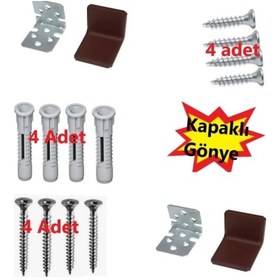 Resim Mobilya Dolap Duvar Montaj Kahverengi Askı Elemanı - Dekoratif L Demir Gönye Köşebent - Köşe Bağlantı Aparatı 2 Adet 
