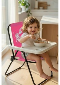 Resim Exent Kids 2 6 Yaş, Rainbow Unicorn Katlanır Portatif Mama Sandalyesi, Tak-çıkar Masa İle-pembe 