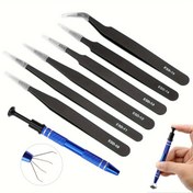 Resim 7 Parça Metal Takı Tükenmez, Çelik Non-magnetik, Premium, DIY El Sanatları, 4-Pençeli Grabber, Elektronik Endüstriyel Lehimleme, Düz Burun Pense, Yuvarlak Burun Pense, Eğri Burun Pense, İğne Burun Pense, 4 Prong Mücevher Taşları Tutucu Seçici Alıcı Araç Seti Takı Yapımı / Onarımı, Boncuk Yapımı için 