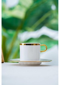 Resim Acar Elio 6 Kişilik Kahve Fincanı Takımı - 90 Ml Beyaz - Gold 