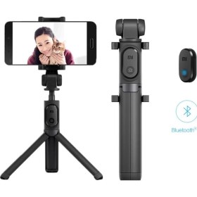 Resim Xiaomi Bluetooth Uzaktan Kumandalı Selfie Çubuğu Tripod Siyah Renkli Alüminyum Tasarım 