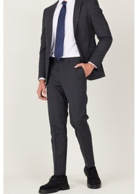 Resim AC&Co / Altınyıldız Classics Erkek Antrasıt Lacı Ekstra Slim Fit Dar Kesim Mono Yaka Desenli Takım Elbise Antrasıt Lacı 