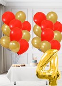 Resim 4 Yaş Sarı Kırmızı Taraftar Temalı Doğum Günü Seti Altın Kırmızı Balonlar Altın Folyo Rakam Altın 