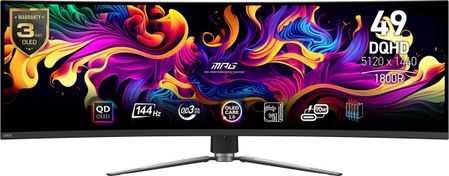 Resim 49 MSI MPG 491CQP QD-OLED 5120 x 1440 (DQHD) 32:9 Curved QD-OLED 144HZ 0.03MS Adaptive-Sync Gaming Monitor 