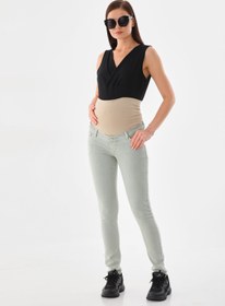 Resim MEGHAN L.A Kadın Hamile Kot Pantolon Esnek Karın Bantlı Beli Ayarlanabilir Yeşil 