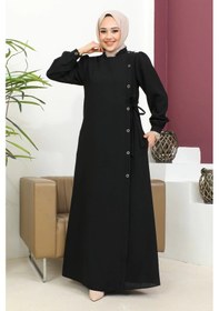 Resim Nevayla Moda Bağlamalı Çıt Çıt Detaylı Ferace - Siyah 