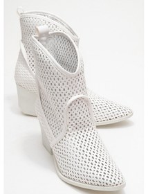 Resim Luvi Shoes Pera Beyaz Cilt Kadın Kalın Topuklu Yazlık Bot Beyaz Deri 