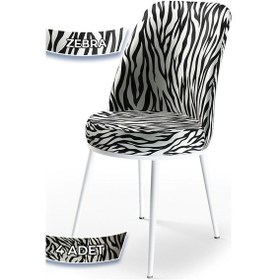 Resim Canisa Dexa Serisi, Üst Kalite Mutfak Sandalyesi,4 Adet Zebra Desen Sandalye, Metal Beyaz Iskeletli Zebra Desen Sandalye Beyaz Ayak 