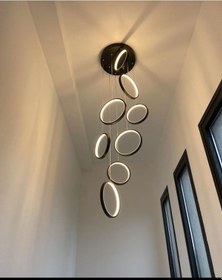 Resim 8'li Modern Sarkıt Ledli Avize Gün Işığı - - Kumandalı / Siyah Siyah 