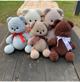 Resim El Yapımı Amigurumi, Doldurulmuş Oyuncak, Tığ İşi Ayı, Yumuşak Oyuncak, Kadife Ayı,30 CM 11,8 İnç 