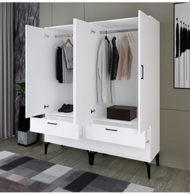 Resim Kalender Dekor Kamila-1 Kml01, 4 Kapaklı, 4 Çekmeceli Gardırop 