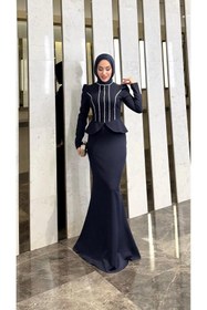 Resim modadeywearst Özel Tasarım Taş İşlemeli Peplum Tesettür Abiye 