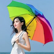 Resim Büyük Gökkuşağı Katlanır Şemsiye - UV Koruma, 8-Çubuk Çelik Çerçeve, Dayanıklı Polyester, Manuel Açma, Erkekler ve Kadınlar için Şık, Plaj ve Dış Mekan Kullanımı için Mükemmel, Plaj Şemsiyesi, Canlı Şemsiye, Dayanıklı Kanvas 