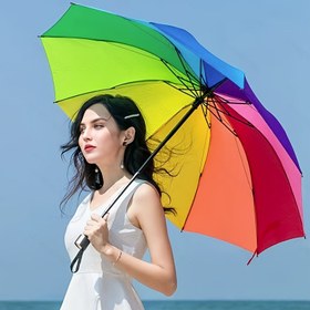 Resim Büyük Gökkuşağı Katlanır Şemsiye - UV Koruma, 8-Çubuk Çelik Çerçeve, Dayanıklı Polyester, Manuel Açma, Erkekler ve Kadınlar için Şık, Plaj ve Dış Mekan Kullanımı için Mükemmel, Plaj Şemsiyesi, Canlı Şemsiye, Dayanıklı Kanvas 