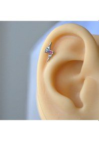 Resim Gümüş Renk Cerrahi Çelik Şimşek Modelli Piercing Helix Lob Kıkırd Renkli 