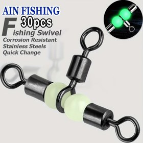 Resim 30 Adet 9KM DWLIFE Paslanmaz Çelik Ağır Hizmet Tipi Balıkçılık Döneri - Parlayan Boncuklu, Korozyona Dayanıklı T-Döner, Karanlık/Su Berraklığında Balık Avı İçin, Hızlı Değiştirme Tasarımı, Yüksek Kaliteli Dönerler, Rekreasyonel Balıkçılar İçin 