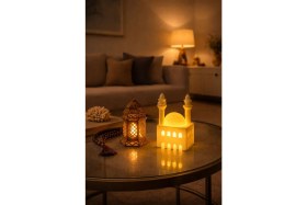 Resim Özbience Şık Ramazan Temalı Masa Üstü Dekoratif Fener ve Mum Seti 