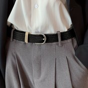 Resim Elastik Kanvas Kemer, Vintage Esintili Geniş Suni Deri Görünümlü Oval Alaşım Tokalı Kot Pantolonlar İçin, Dekoratif, Trendy 