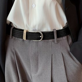 Resim Elastik Kanvas Kemer, Vintage Esintili Geniş Suni Deri Görünümlü Oval Alaşım Tokalı Kot Pantolonlar İçin, Dekoratif, Trendy 