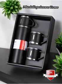 Resim OMZ 3 bardaklı 500ml termos İçecek 500 ml Krom Yeşil 12 saat Kutulu 