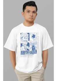 Resim Jujutsu Kaisen Gege Akutami Baskılı Unisex Oversize Anime Tişört Beyaz 