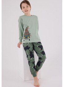 Resim Rolypoly Erkek Çocuk Yeşil Pijama Takımı 5274-48632 Yeşil 