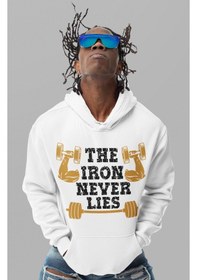 Resim Sevbano The Iron Never Lies Bodybuilding Fitness Gym Baskılı Unisex Overs beyaz 