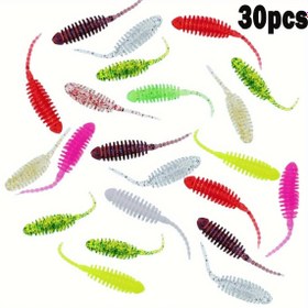 Resim 30 adet Mini İğne Kuyruk Yumuşak Yemler - 3.5cm Gerçekçi Segmentli Silikon Kurbağa Yavrusu Yemleri, Karışık Renklerde (Yeşil, Pembe, Kırmızı, Sarı) Levrek ve Alabalık Tatlısu Balıkçılığı için Biyomimetik Solucanlar, Doğal Görünüm, Detaylı Segmentasyon, Canlı Yemeği, Esnek Yem, Açık Hava Sporcuları 