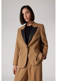 Resim Defacto Sorbe x DeFacto Oversize Geniş Kalıp Ceket Yaka Suni Deri Detaylı Düğmeli Blazer Ceket D9887AX24AU Haki 