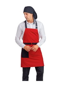 Resim Kırmızı Üzerine Siyah Kemer - Askılı Aşçı ve Mutfak Önlüğü 
