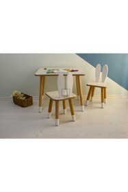 Resim WOODA Montessori Yaz–Sil Yüzeyli Aktivite Masa ve Tavşan Kulaklı Sandalye Takımı 