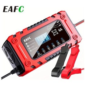 Resim Motion003 Eafc Eu Fişli Kırmızı Araba Akü Şarj Cihazı 12v 6a Akıllı Otomatik Akü Bakım Darbe Onarım Lcd Ekran Agm Gel Sla Islak Demir Lityum Aküler 