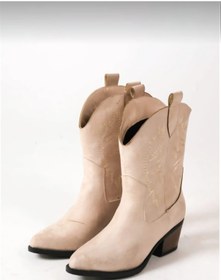 Resim BARAZİ MODA Vizon Taş Krem Ten Bej Mat Süet Western Kovboy Bot 