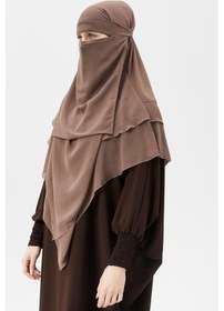 Resim Altobeh Hazır Pratik Şifon Üç Katlı Peçeli Üçgen Hac Umre Şalı Sufle Hijab Nikap Koyu Vizon 