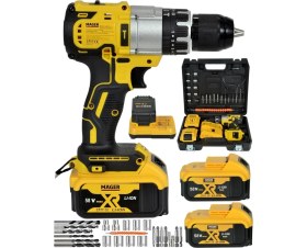 Resim Mager 58 Wat 13 mm Çelik Madren 10 Pilli LED Işıklı Darbeli Hızlı Şarj Cihazlı Akülü Vidalama Matkap 
