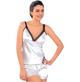 Resim Sistina Beyaz Saten Babydoll Şortlu Takım - 336 