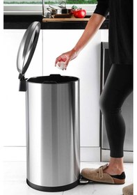 Resim Primanova Bombe Kapaklı Yumuşak Kapanan Çelik Çöp Kovası 40 Lt - Inox Inox 