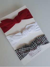 Resim swan butik Kız Çocuk Bebek Bandana Toka Seti 3'lü Ekose Siyah, Bordo, Beyaz 