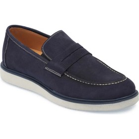 Resim Tergan Lacivert Hakiki Nubuk Deri Erkek Loafer - E25I1AY57161-C39 