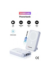 Resim Sprange Sr-p28m 12000mah Magsafe Powerbank 15w Kablosuz Şarj, 20w Pd Hızlı Şarj, Lcd Ekranlı, Standl Beyaz 