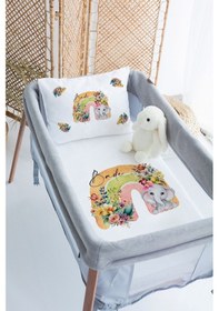 Resim Lilabio %100 Pamuk Saten İsme Özel İsimli 70x120 Park Yatak Nevresim Seti Sevimli Fil 