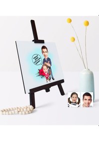 Resim Babalar Gününe Özel Baba Kız Karikatür 19 x 28 CM Ahşap Şovale - 2 