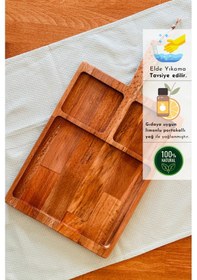 Resim 2 Li Doğal Ahşap Saplı Kayın Ağacı Bölmeli Sunum Tabağı 47x26/35 