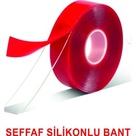 Resim Silikonlu Şeffaf Kırmızı Taşıyıcılı Taraflı Çift Bant 33 M. Uzunlğunda 18 Mm. Eninde 33x18 